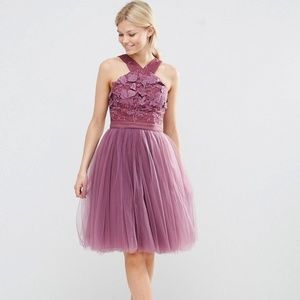 Petite Chi Chi London Applique Tulle Skirt Dress